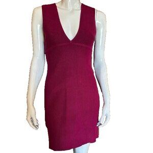 NWT House Of Harlow 1960 Fuschia Pink V-Neck Bodycon Ribbed Dress Size Medium